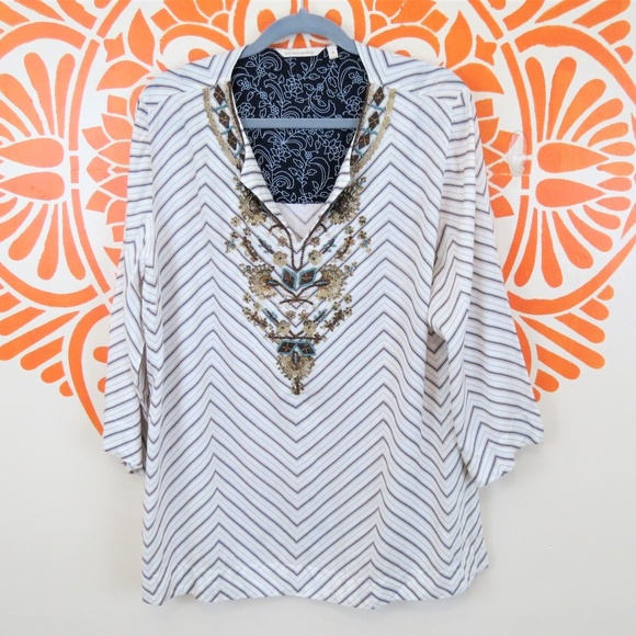 Soft Surroundings Tops - Soft Surroundings Striped Beaded Tunic Blouse XL